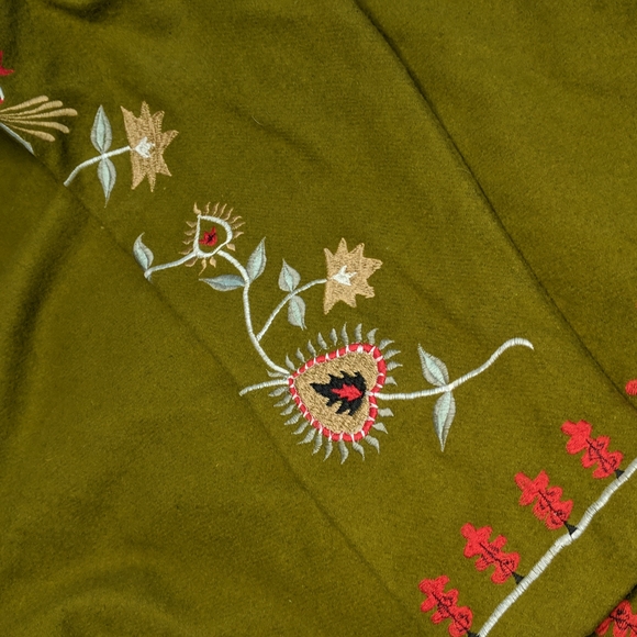 Vintage Wool Blend Embroidered Coat Large Terry K Floral Green Red - Picture 5 of 16